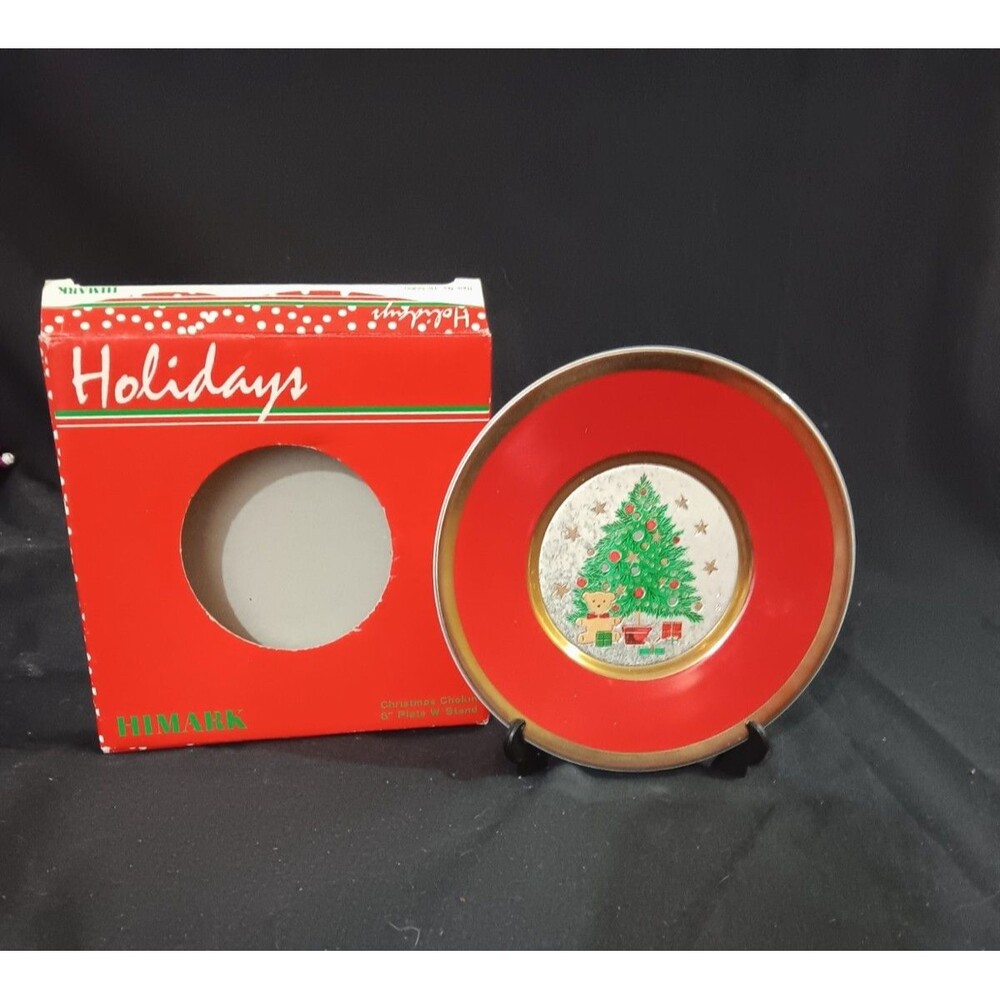 Vtg Holidays Christmas Chokin 6” Plate Ted Bear With Presents Made In Japan 1986